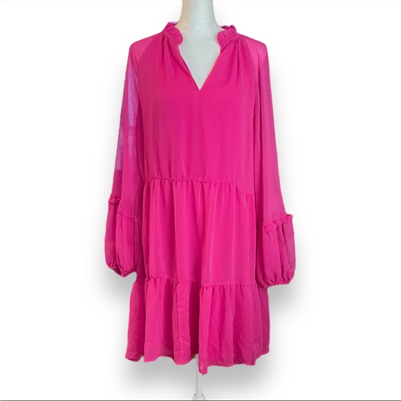 NWT Vince Camuto Three Tier Puff Sleeve Drop Waist Dress Size Med (oversized). - Picture 2 of 11